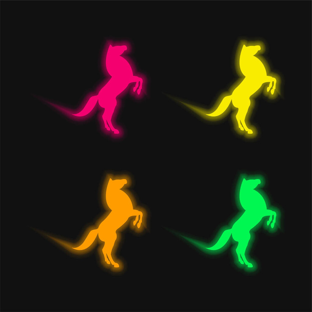 Великий кінь встаньте позу на спині Лапи чотири кольори, що світяться неоном Векторна піктограма
 - Вектор, зображення