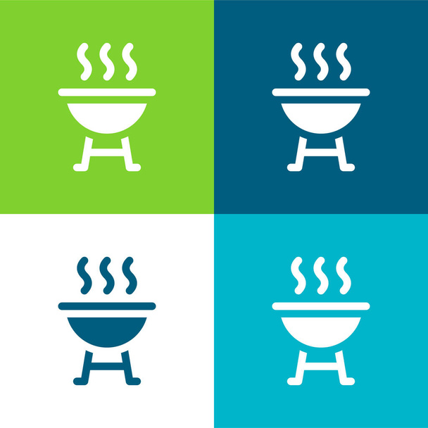 Barbecue Ensemble d'icônes minimal plat quatre couleurs - Vecteur, image