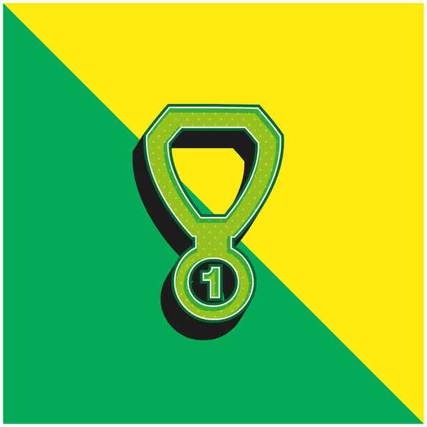Лучшее место Медаль Ожерелье Зеленый и желтый современный 3D икона логотип - Вектор,изображение