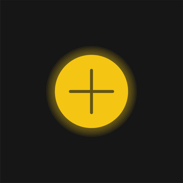 Botão de adição amarelo brilhante ícone de néon - Vetor, Imagem