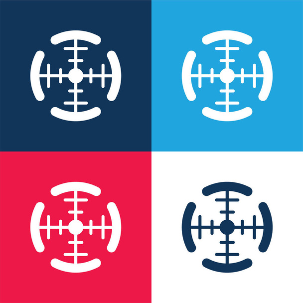 Objetivo azul y rojo conjunto de iconos mínimo de cuatro colores - Vector, Imagen