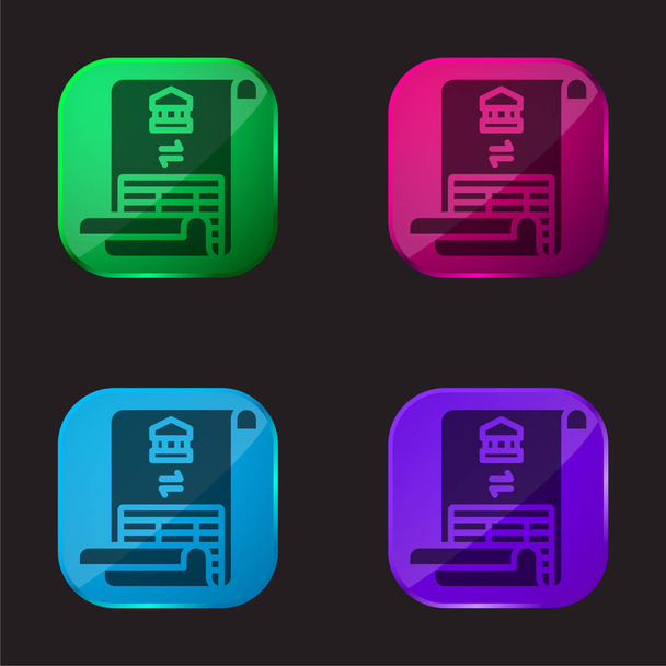 Bankszámlakivonat négy színű üveg gomb ikon - Vektor, kép
