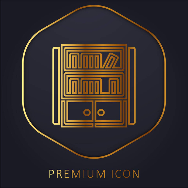 Bookcase golden line premium logo or icon - Vector, Image