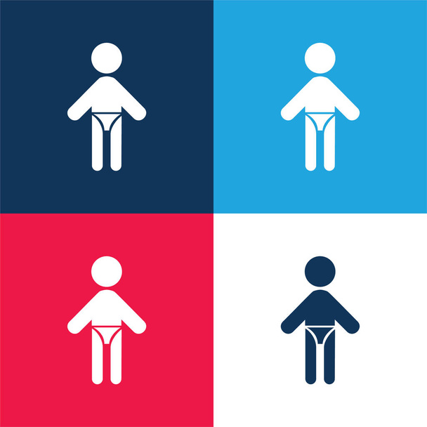 Dziecko z pieluchą niebieski i czerwony zestaw czterech kolorów minimalny zestaw ikon - Wektor, obraz