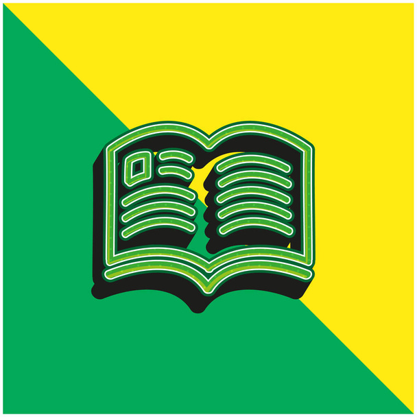 Kniha ručně kreslené otevřené stránky Zelené a žluté moderní 3D vektorové logo - Vektor, obrázek