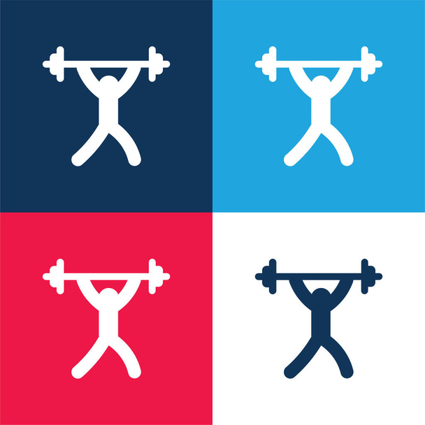 Barbell azul y rojo conjunto de iconos mínimo de cuatro colores - Vector, Imagen