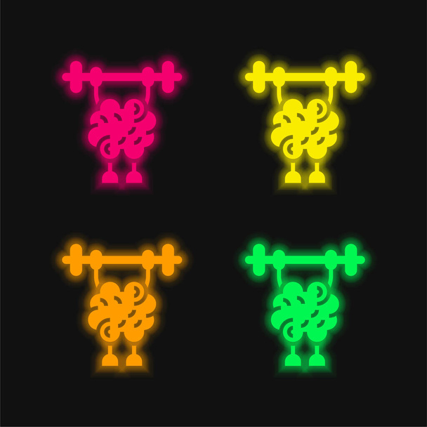 Cerebro de cuatro colores brillante icono del vector de neón - Vector, imagen