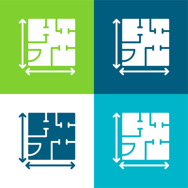 Blueprint płaski zestaw czterech kolorów minimalny zestaw ikon - Wektor, obraz