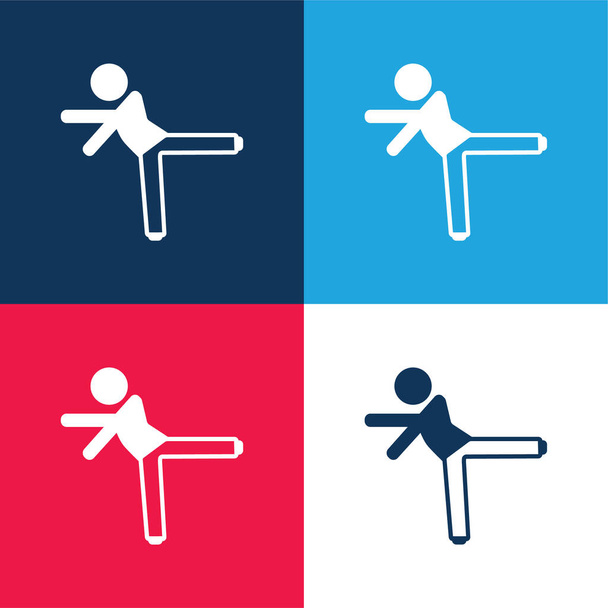 Αγόρι Kicking με το αριστερό πόδι μπλε και κόκκινο τέσσερα χρώμα ελάχιστο σύνολο εικονιδίων - Διάνυσμα, εικόνα