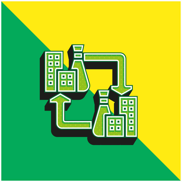 B2b verde y amarillo moderno vector 3d icono del logotipo - Vector, Imagen