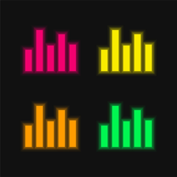 Bars four color glowing neon vector icon - Vector, Image