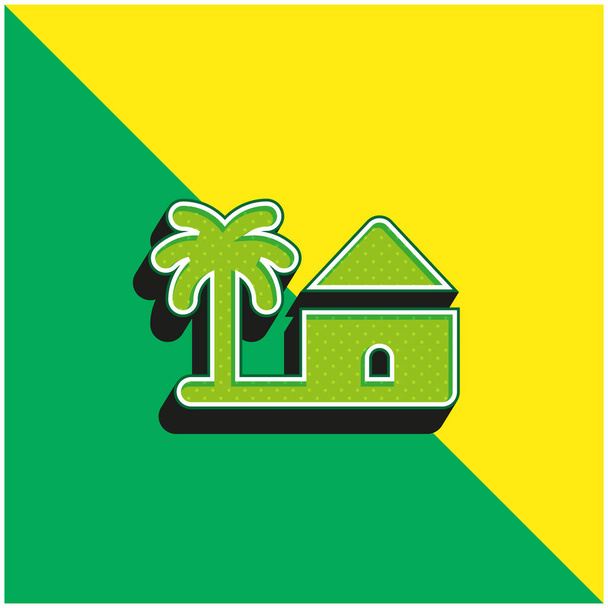 Beach Vihreä ja keltainen moderni 3d vektori kuvake logo - Vektori, kuva