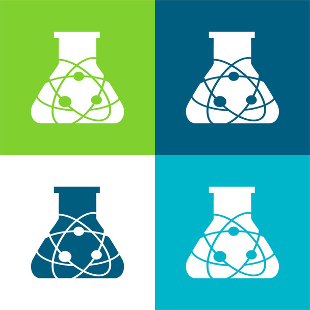 Atom Science Bottle Επίπεδη τεσσάρων χρωμάτων ελάχιστη σύνολο εικονιδίων - Διάνυσμα, εικόνα