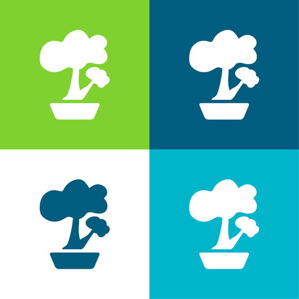 Bonsai Flat conjunto de iconos mínimos de cuatro colores - Vector, Imagen