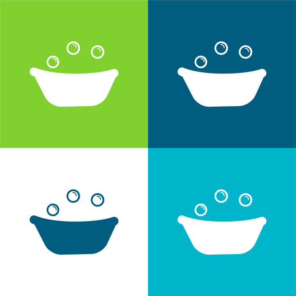 Baby Bath Tub With Soap Bubbles Flat four color minimal icon set - Vector, Image