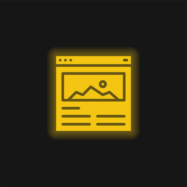 Blog żółta świecąca ikona neonu - Wektor, obraz
