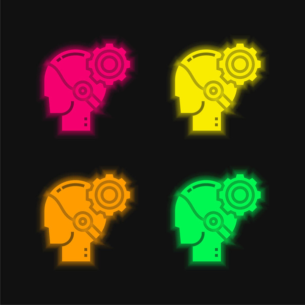 Icône vectorielle néon éclatante AI quatre couleurs - Vecteur, image