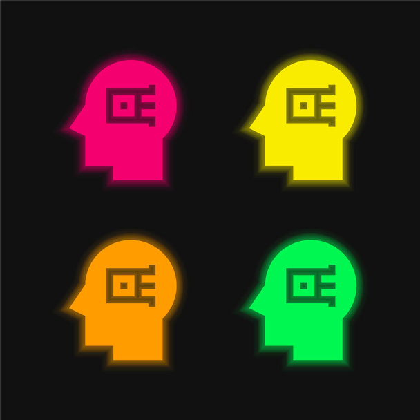 Artificial Intelligence vier kleuren gloeiende neon vector icoon - Vector, afbeelding