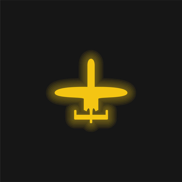 Самолет малого размера желтый перчаточный неоновый значок - Вектор,изображение