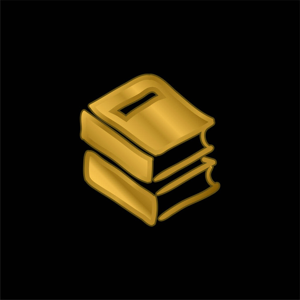 Kitaplar altın kaplamalı metalik simge veya logo vektörü - Vektör, Görsel