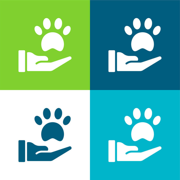 Animal Therapy Flat conjunto de iconos mínimos de cuatro colores - Vector, Imagen
