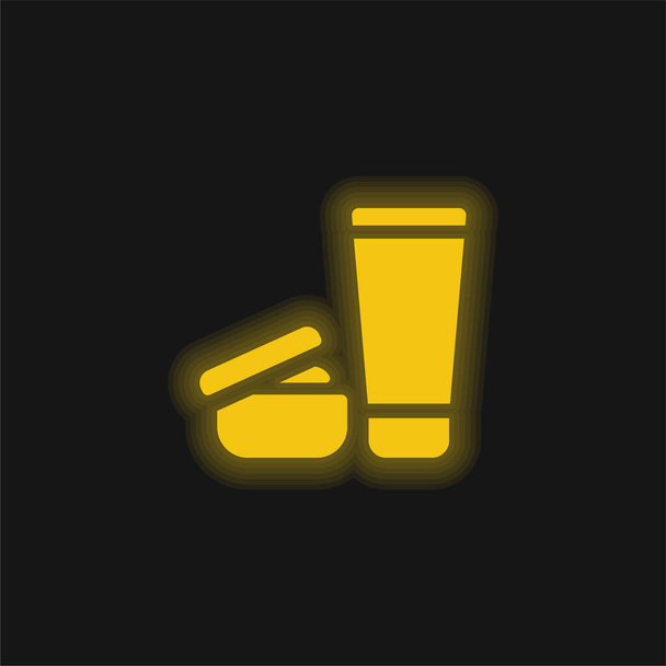 Beauty Products yellow glowing neon icon - Vector, Image