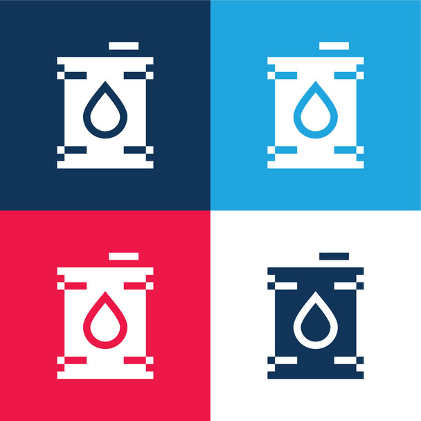 Barril azul e vermelho conjunto de ícones mínimos de quatro cores - Vetor, Imagem