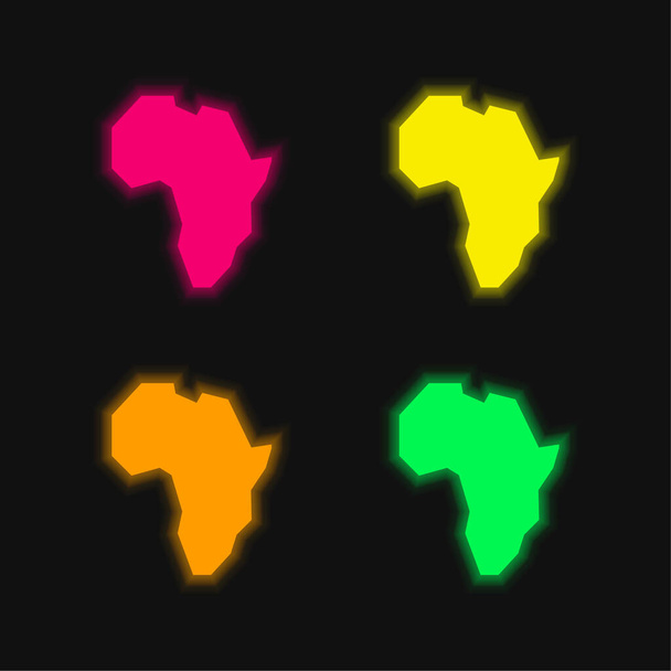 Afrique quatre couleurs brillant icône vectorielle néon - Vecteur, image
