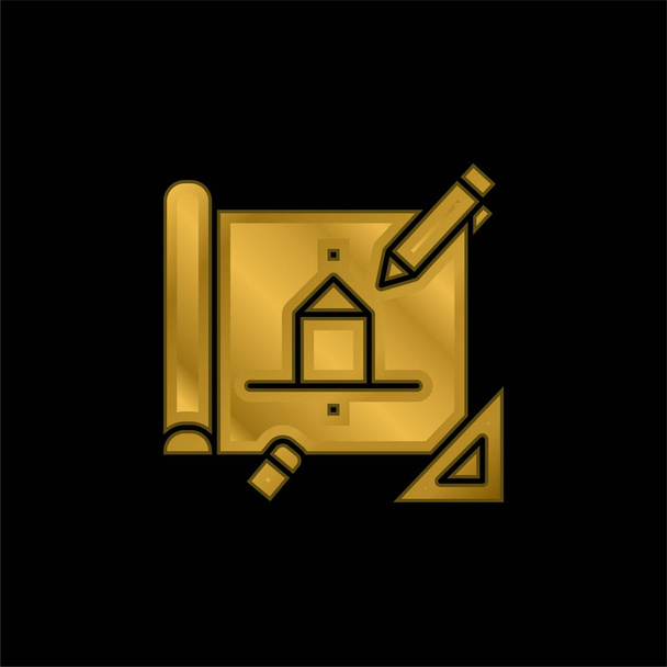 Arquitectura chapado en oro icono metálico o logo vector - Vector, Imagen
