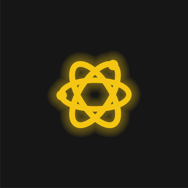 Átomo amarillo brillante icono de neón - Vector, imagen