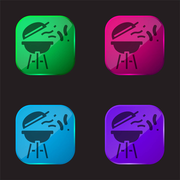 Μπάρμπεκιου τέσσερις χρώμα γυαλί εικονίδιο κουμπί - Διάνυσμα, εικόνα