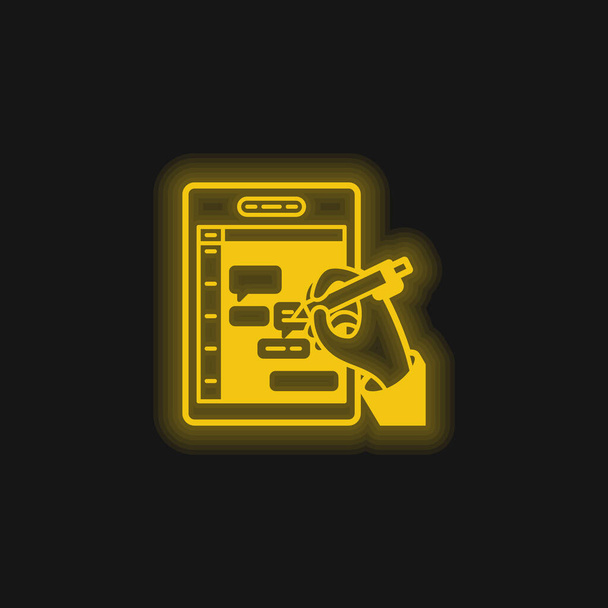 Elemzés sárga izzó neon ikon - Vektor, kép