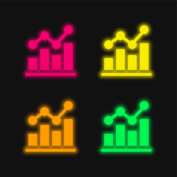 Balkendiagramm vier Farben leuchtenden Neon-Vektor-Symbol - Vektor, Bild