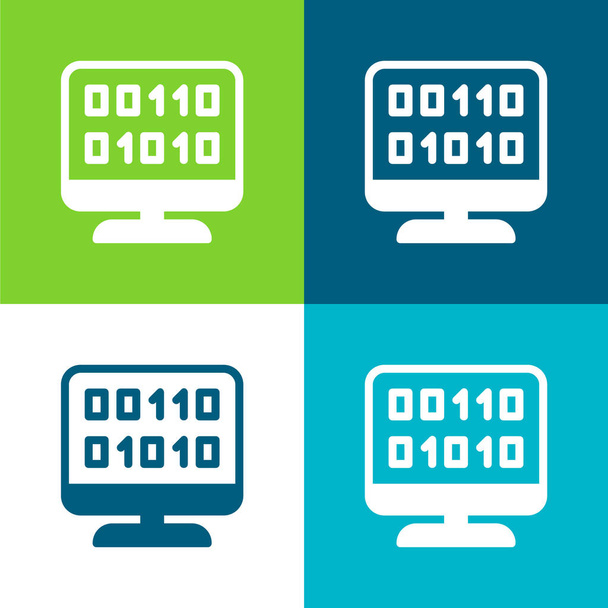 Codice binario Set di icone minimali a quattro colori piatti - Vettoriali, immagini