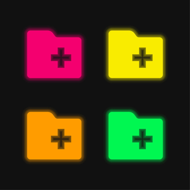 Dodaj Folder cztery kolor świecący neon wektor ikona - Wektor, obraz