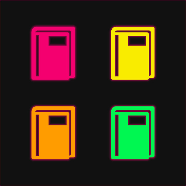 Book Closed With Label four color glowing neon vector icon - Vector, Image