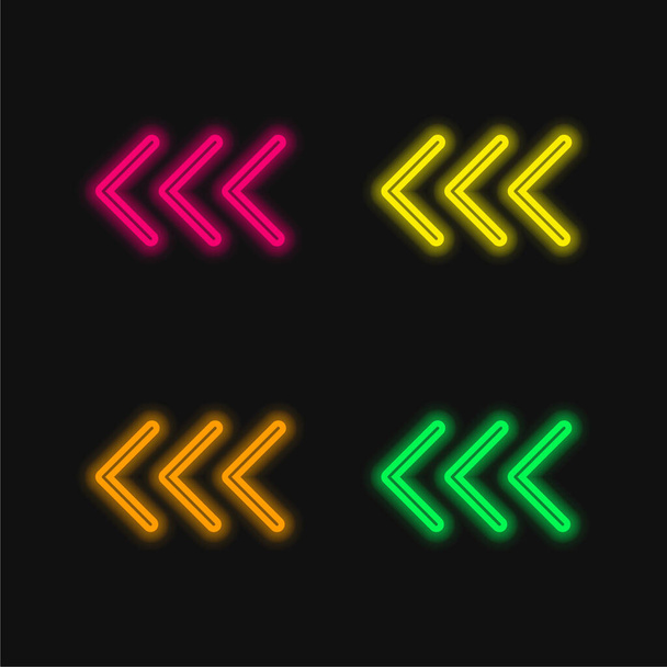 Arrowheads Pointing To The Left four color glowing neon vector icon - Vector, Image