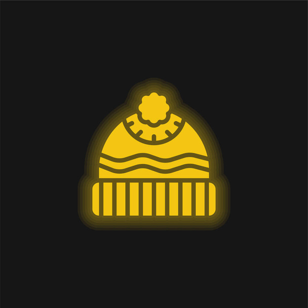 Beanie sárga izzó neon ikon - Vektor, kép