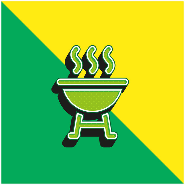 Barbekü Yeşil ve Sarı Modern 3D vektör simgesi logosu - Vektör, Görsel