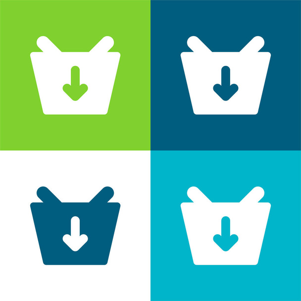 Basket Download Flat four color minimal icon set - Vector, Image