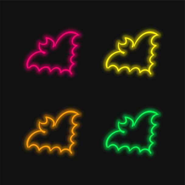 Bat Outline four color glowing neon vector icon - Vector, Image