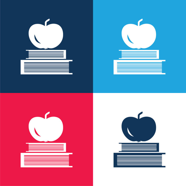 Livros e Apple em Top azul e vermelho conjunto de ícones mínimos de quatro cores - Vetor, Imagem
