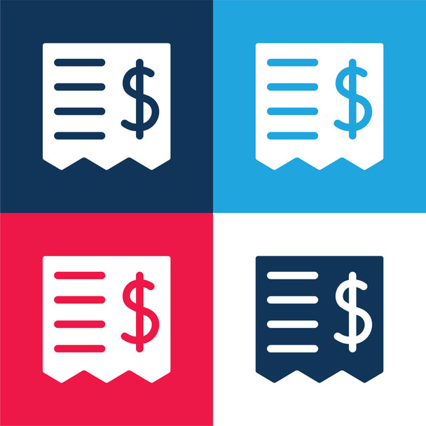 Bill modrá a červená čtyři barvy minimální ikona nastavena - Vektor, obrázek