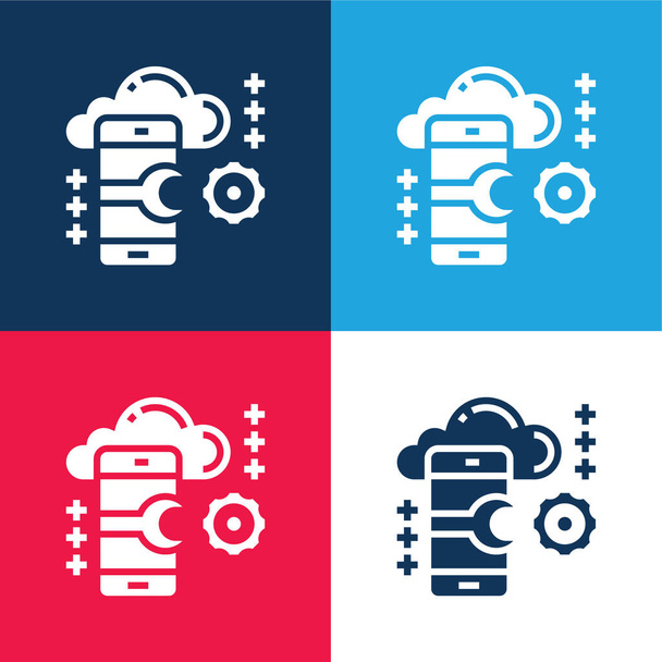 Application blue and red four color minimal icon set - Vector, Image