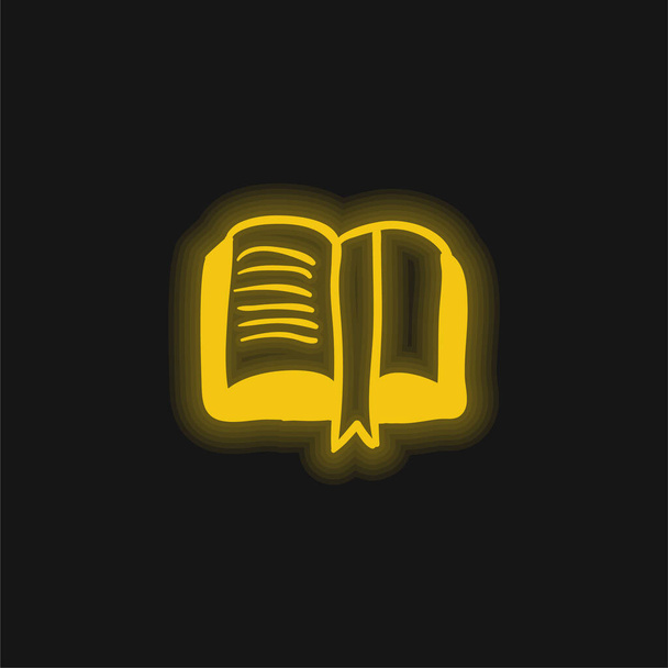 Book Hand Drawn Opened Bookmarked Reading Educational Tool yellow glowing neon icon - Vector, Image