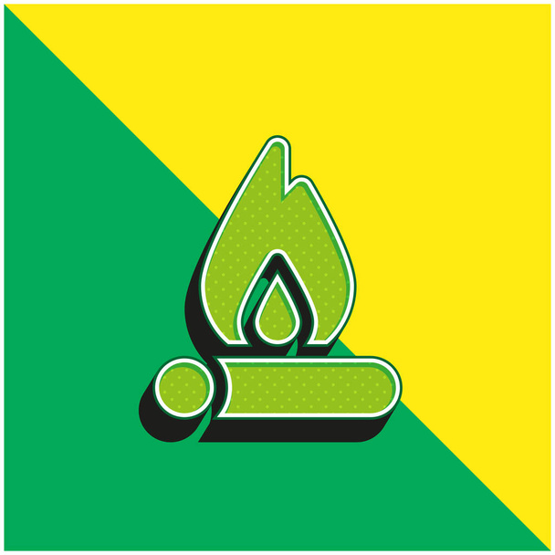 Костёр Зеленый и желтый современный 3D-логотип - Вектор,изображение