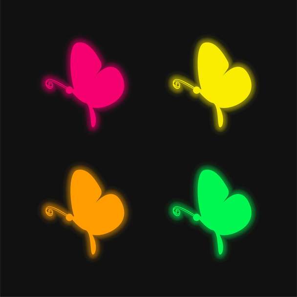 Black Butterfly Side Bekijk vier kleuren gloeiende neon vector icoon - Vector, afbeelding