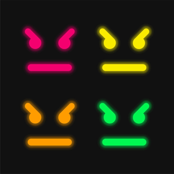 Rozzlobený emotikon čtvercový obličej čtyři barvy zářící neonový vektor ikona - Vektor, obrázek