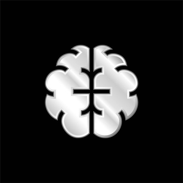 Hersenen verzilverd metalen icoon - Vector, afbeelding