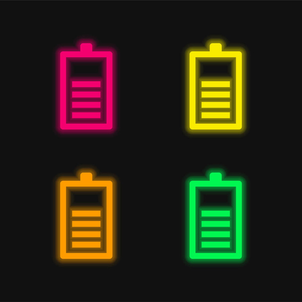 4つのバーとバッテリー4色の輝くネオンベクトルアイコン - ベクター画像
